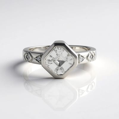 Cavill - Achthoekige Asscher Geslepen Zirkoon Ring - 925 Sterling Zilver met Platina Coating - Pave Zirkonia - Elegante Cambodjaanse Zirkoon 2,117 ct