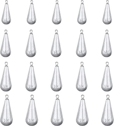 20-delige set met visgewichten voor vissen en lood, castinglood gewichtenset, vislood in druppelvorm, voor het vissen in de open lucht en zoetwatervissen (10 g/15 g/20 g/30 g)