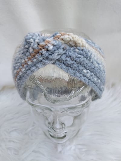 Handgemaakte haarband / hoofdband / oorwarmer in beige, wit, grijs gehaakt