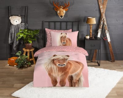 Good Morning dekbedovertrek paard - 1 persoons 140x200/220 cm - Roze - 100% Katoen flanel