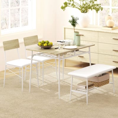 MIVRAY Eethoek 110 x 70 cm - Met 2 Stoelen, Bank En Opbergrekken - Voor Kleine Keuken En Eetkamer - Staal Eikenkleur