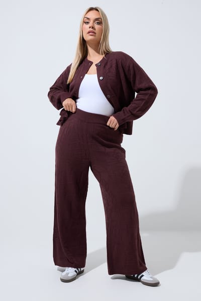 Limited Collection Chocoladebruine Rozen Jacquard Broek Met Wijde Pijpen Coord Size 38-40
