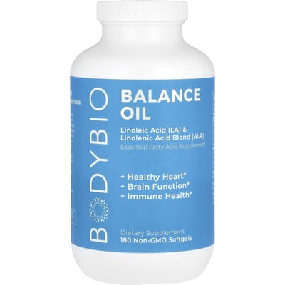 BodyBio, Huile Équilibrante, Acide linoléique (LA) et mélange d'acide linolénique (ALA), 180 capsules molles sans OGM
