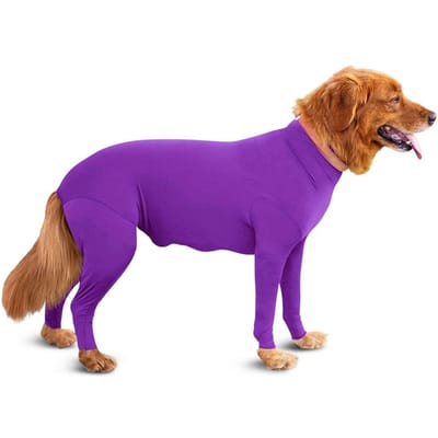 Honden Jumpsuit Kleding Verharen Van Hondenharen Voor Huis Auto Reizen Angst Kalmerend Shirt Chirurgie Herstel Lichaam Jumpsuit Voor Grote Honden (PURPLE,XXL)