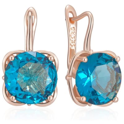 Glanzende Blauwe Natuurlijke Zirconia Hangende Oorbellen Voor Vrouwen Mode Rosé Goudkleur Hoge Kwaliteit Dagelijkse Fijne Sieraden blue