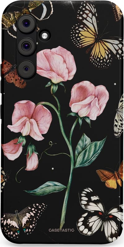 Casetastic hoesje geschikt voor Samsung Galaxy A54 (2023) 5G - Dubbellaagse bescherming - Vleugels en bloemen - Fashion Case - Zwart Grijs Taupe