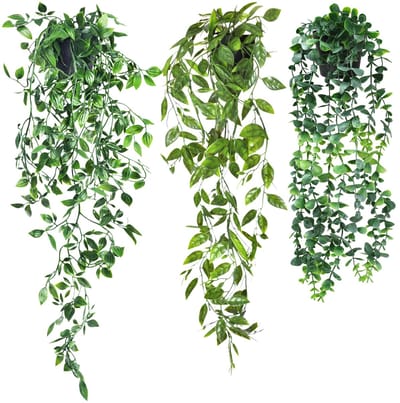 3 stuks kunstplanten met pot, 55-85 cm, hangende kunstplanten, lijkt op echte kunstplanten, plastic planten, decoratie voor binnen en buiten, tuindecoratie