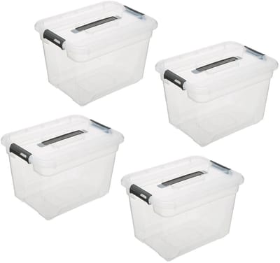 5Five opberg kist met deksel - 4x - Solutions Box - 18 liter - 39 x 29 x 27 cm - kunststof - transparant
