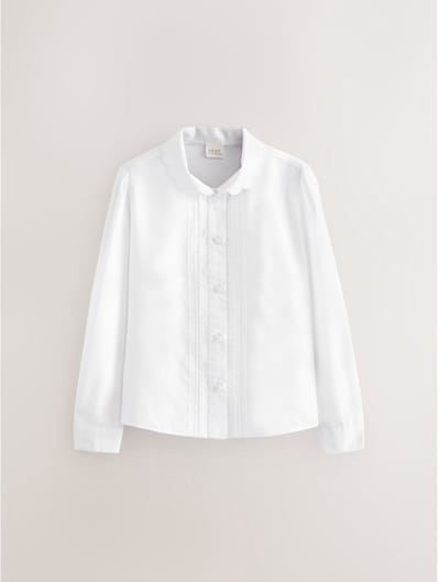 Next - Meisjes - Schoolblouse met lange mouwen en gegolfde kantafwerking - Wit