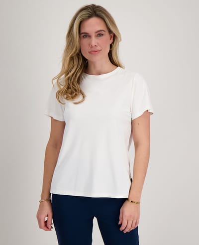 Je m'appelle Travelstof Dames T-shirt Met stretch - Wit - Maat S
