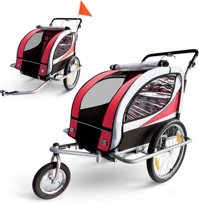 Fietskar Kinderen - Buggy Aanhanger - Veilig Vervoer - 2-in-1 Functie - 133 x 88 cm - Rood Zilver
