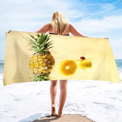 Serviette de plage Ananas, Serviettes couverture légères en microfibre absorbantes à séchage rapide sans sable, Serviettes douces pour piscine, voyage, bain, natation 100X50 cm(39X20in)
