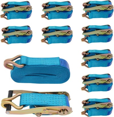 Set van 10 spanbanden met ratel, zeer belastbare vrachtfixatie, 5 t draagkracht, voor aanhangers, vrachtwagens, meubels en machines (blauw, 8 m)
