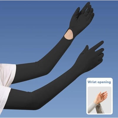 Protection Solaire UPF50+ Gants d'Été pour Femmes Protection UV Longs jusqu'au Coude en Soie Glacée pour l'Équitation et la Conduite A noir
