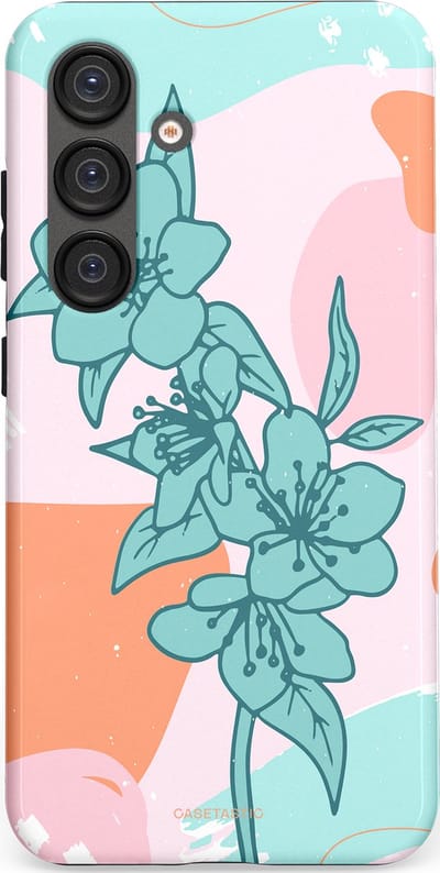 Casetastic hoesje geschikt voor Samsung Galaxy S25 - Dubbellaagse bescherming - Roze Oranje Turqoise Bloemen Modern - Fashion Case - Wit Mintgroen Perzik Lichtroze