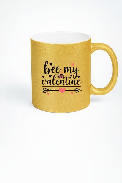 Gouden Glitter Valentijn Mok 'Bee My Valentine' - Romantisch Cadeau met Bijtje & Hartjes