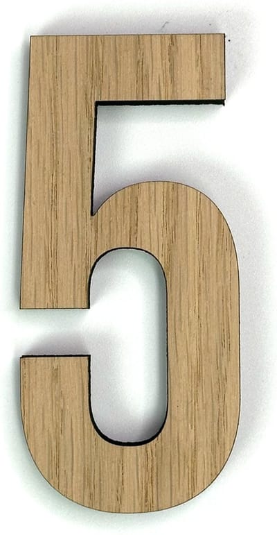 Houten cijfer 5 - 10 cm hoog
