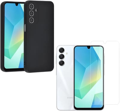 Silicone hoesje Zwart met 2 Pack Tempered glas Screen Protector Geschikt voor: Samsung Galaxy A16