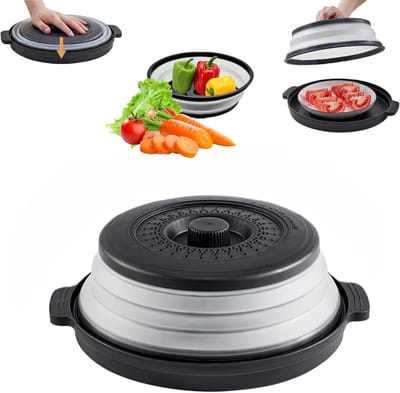 Vouwbare Magnetron Deksel van 27 cm voor Fruit en Groenten, Multifunctionele Vershouddeksel met Verwarmde Onderlaag
