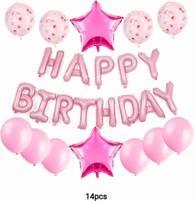 Happy Birthday Ballonnen Set/ Roze/ 14 Delig/ Gelukkige Verjaardag/ Party Decoratie Set/ Verjaardag Versiering Pakket/ Folieballon/ Verjaardagsfeestje Decoratie Set/ Luxe Complete Set/ Verjaardag/ Kinderen en Volwassenen Feestje Set…1 Pakket