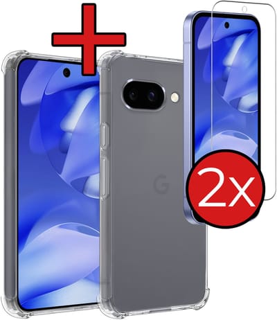 Hoesje - Met Screenprotector - 2 Stuks - Geschikt voor Google Pixel 9a - Sterk & Shockproof - Back Cover - Siliconen Case - Telefoon Hoes - Shock Proof - Telefoonhoes - Transparant