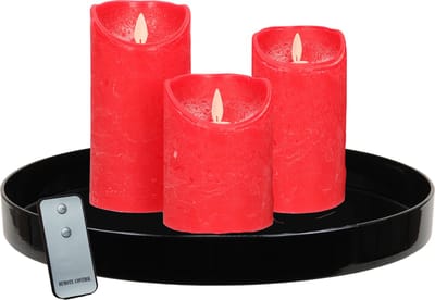 Zwart dienblad - inclusief 3 LED kaarsen rood - met afstandsbediening