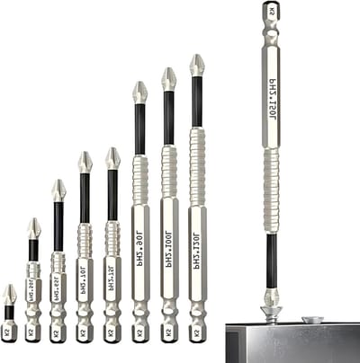9-delige Set van Hoogwaardige Magnetische Schroefbits - Precisie Phillips Bits voor Elektrisch Gereedschap en Klussen (25-150mm)