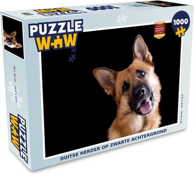 Puzzel Duitse herder op zwarte achtergrond - Legpuzzel - Puzzel 1000 stukjes volwassenen