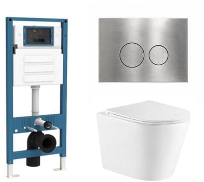 QeramiQ Dely Toiletset - inbouwreservoir Qeramiq Flush - slim zitting - metaal RVS bedieningsplaat - ronde knoppen - glans wit
