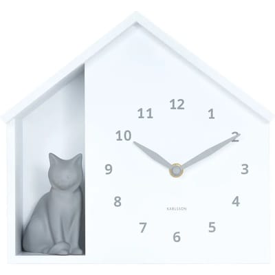Karlsson Wandklok Sitting Cat - Wit - 24.9x24.9x27cm - Wandklok Modern