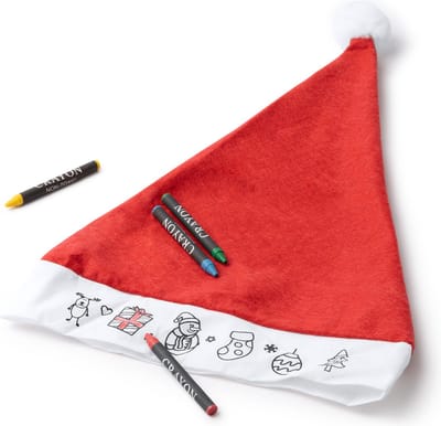 EIZOOK - 2 stuks Kerstmuts met Kerst afbeeldingen om in te kleuren - inklusief waskrijtjes