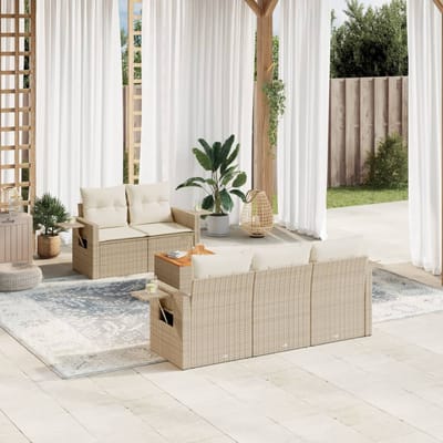vidaXL - 6-delige - Loungeset - met - kussens - poly - rattan - beige