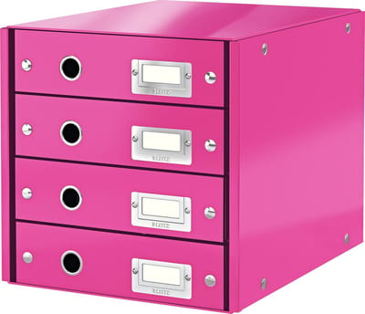 Leitz Wow Click & Store Ladekast Met 4 Laden - 81% Gerecycled Karton - Voor A4 Formaten - Ruimtebesparende Opberger - Roze