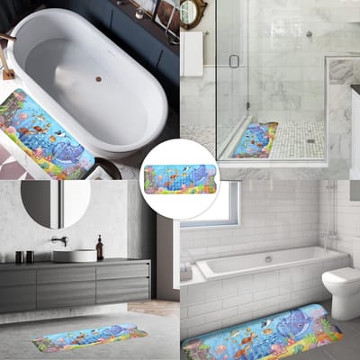 Famanu - Kinderbadmat, Antislip Badmat, Antislipmat, Douchemat, 100 x 40 cm, Walvis Kids Cartoon, met 200 Zuignappen, BPA-Vrij, Schimmelbestendig, Machinewasbaar