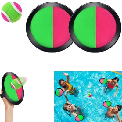 1 set - Catchballset – Klittenband vangspel - Klittenband Bal – Draagbaar strandspeelgoed voor kinderen - Werp- en vangracket - Strandspel & Buitenspel – Groen en rood - 18,5 x 18,5 cm - voor sport, strand en feestjes - voor kinderen vanaf 9 jaar