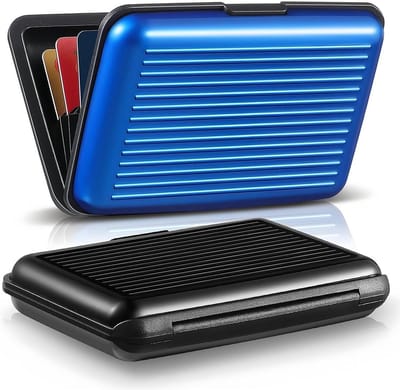 Set van 2 Aluminium Creditcardhouders met RFID-beveiliging - Kaarthouder Blauw/Zwart