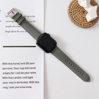 By Qubix - Geschikt voor Apple Watch bandje - Premium leather leer bandje - Grijs - Geschikt voor Apple Watch 44mm / 45mm / 46mm / 49mm (Ultra 1,2 en 3) - leren smartwatchbandje - Horlogebandje