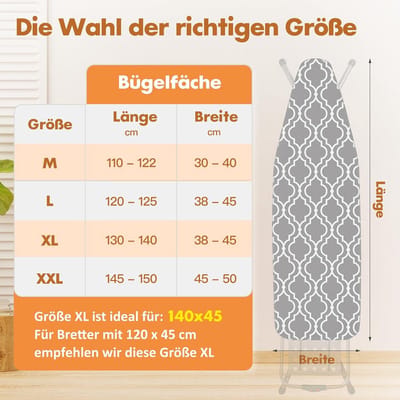 Strijkplankovertrek 140 x 45 cm met 3 Lagen voor Sneller Strijken
