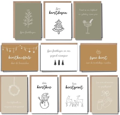 10 Luxe Kerstkaarten met Enveloppen - Wenskaarten Set Kerst - Kerstkaartjes - Nieuwjaarskaarten - Blanco - Trendy - A6