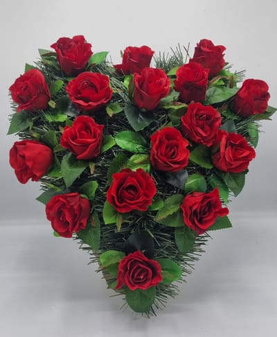 Bloemstuk - SU2 - Hart - Roos - Rood - Inclusief verlichting - 40cm - Verzwaard - Buigzaam - Grafdecoratie