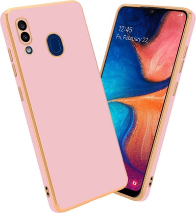 Cadorabo Hoesje geschikt voor Samsung Galaxy A20 / A30 / M10s in Glossy Roze - Goud - Beschermhoes Case Cover van flexibel TPU-silicone en met camerabescherming