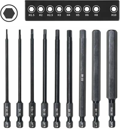 bitset met sterke magnetische kop, 100 mm lange zeskantbits voor accuschroevendraaier, 1/4 inch zeskant slagbitset voor slagschroevendraaier, zwart fosfor,
