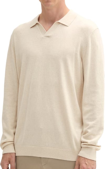 Tom Tailor - Polo Lange mouw - Heren - XXL - Beige - Katoen - 1043269