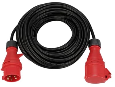 Verlengkabel buiten IP44, 20 m, sterke stroomkabel 11000 W, 400 V, zwart