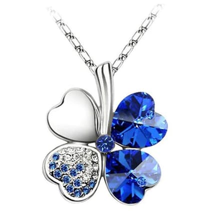 Akyol - ketting-collier-ketting met hanger-klavertje vier ketting -geluks ketting-valentijn cadeau voor haar -ketting voor vriendin cadeau voor haar- – 1 ketting - klavertje vier-kerst ketting – klavertje vier ketting – hanger – blauw ketting