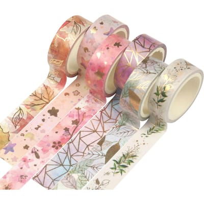 6 Rollen Washi Tape Set Bloemen Goudfolie Washi Masking Tape 15mm Breed Plant Bladeren Bloem Decoratief 6 Rolls