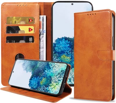 Geschikt voor Samsung Galaxy S20 Plus Telefoonhoesje Kunstleer met Magnetisch lipje en Pasjeshouder Book Case met Klepje - Bruin - Smartphonica geschikt voor Samsung Galaxy S20 Plus