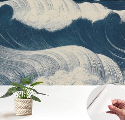 Wallfluent Zelfklevend Behang - Zeegolven Stickerbehang op rol - 152x104 cm - Marine Zelfklevend Behang - Peel-and-stick techniek - Voor de woonkamer, voor het kantoor, voor de slaapkamer Zelfklevend Behang