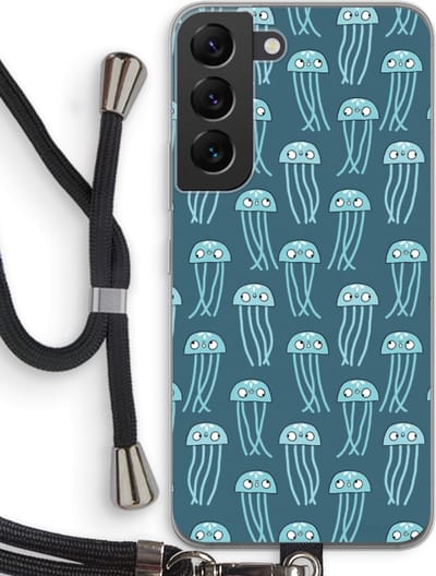 Case Company® - Hoesje met koord geschikt voor Samsung Galaxy S22 hoesje met Koord - Kwallie - Telefoonhoesje met Zwart Koord - Bescherming aan alle Kanten en Over de Schermrand