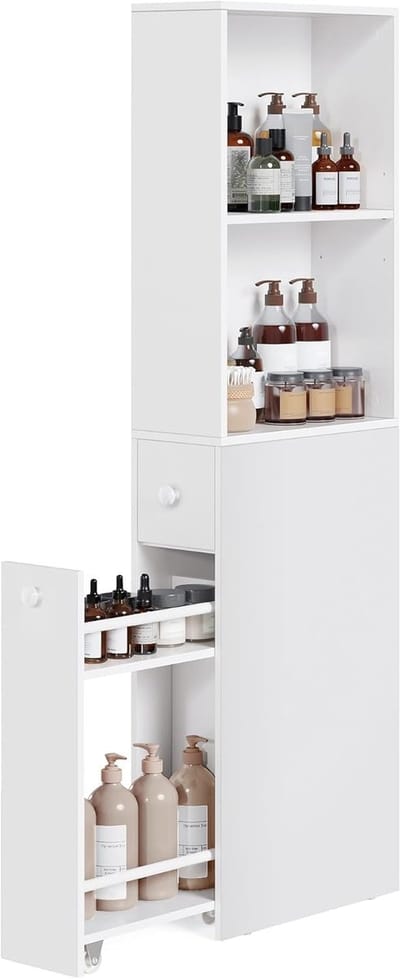 Hoppa! Badkamerkast - Klassiek Wit - Spaanplaat - 40 x 18 x 134 cm (B x D x H)